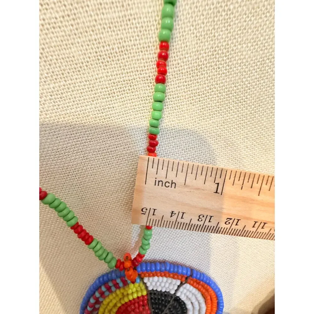 Vintage Handmade Beaded Tribal inspired  Pendant Necklace 26”